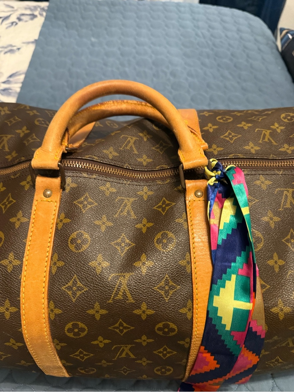 Louis Vuitton Brown Monogram Keepall Duffel Bag with Tan Leather Trim - Picture 16 of 16
